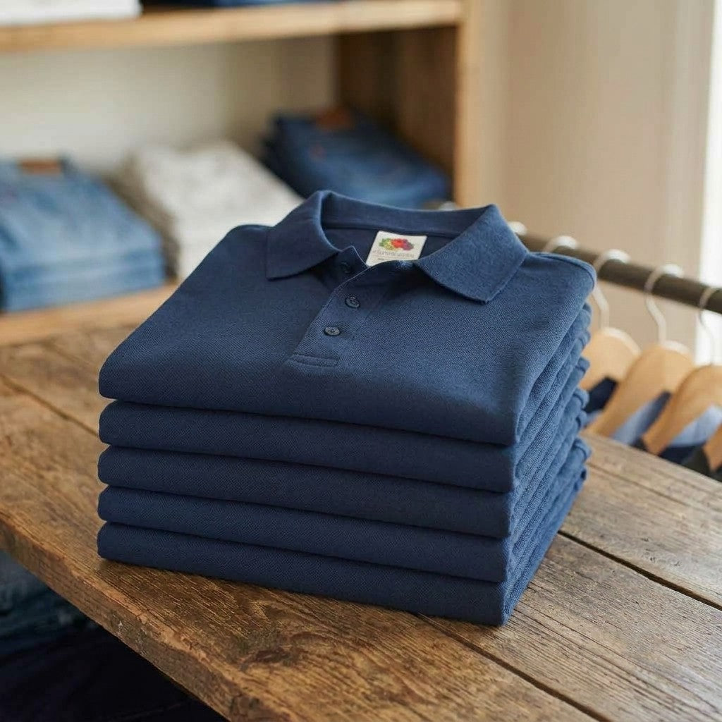 5er Pack Fruit of the Loom Polos in Farbe navy