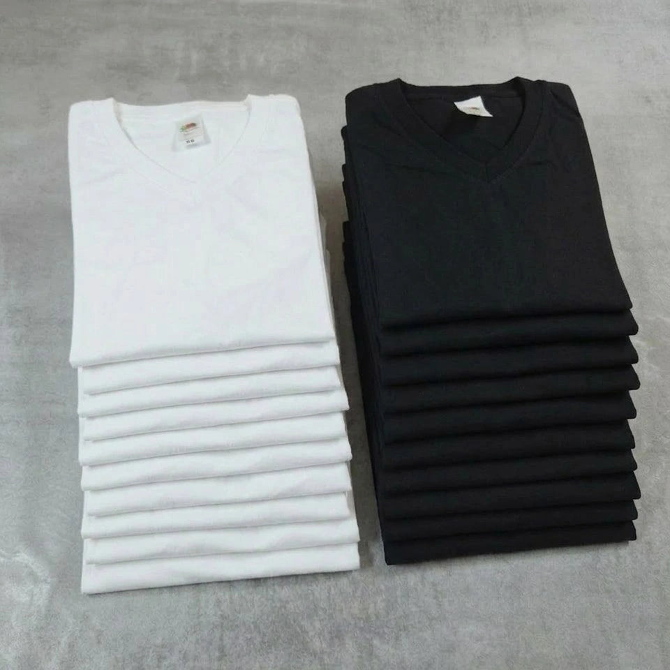 Qualifin Shop Fruit of the Loom Original V-Neck T-Shirt en-gros weiß und schwarz