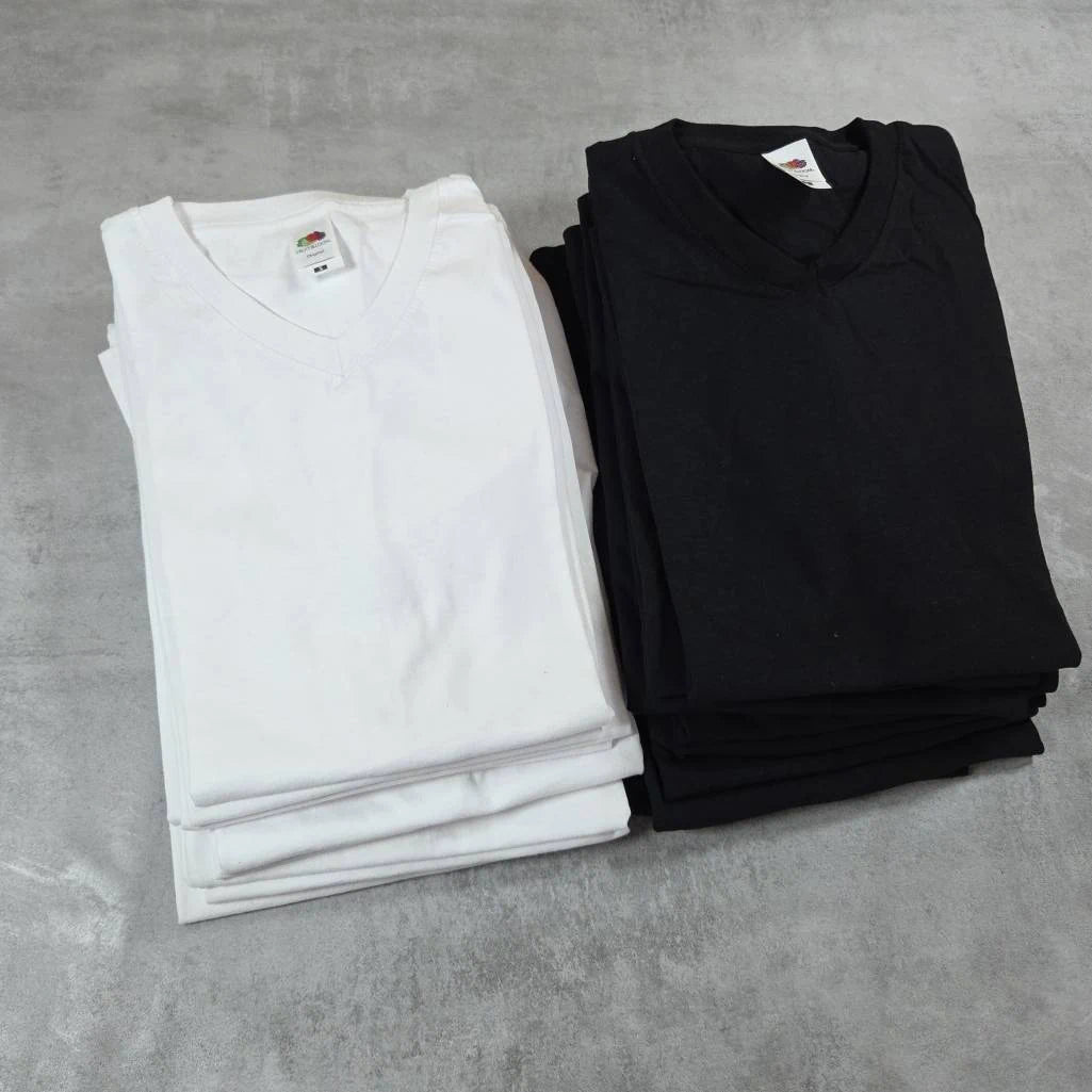 Qualifin Shop Fruit of the Loom Original V-Neck T-Shirt en-gros weiß und schwarz