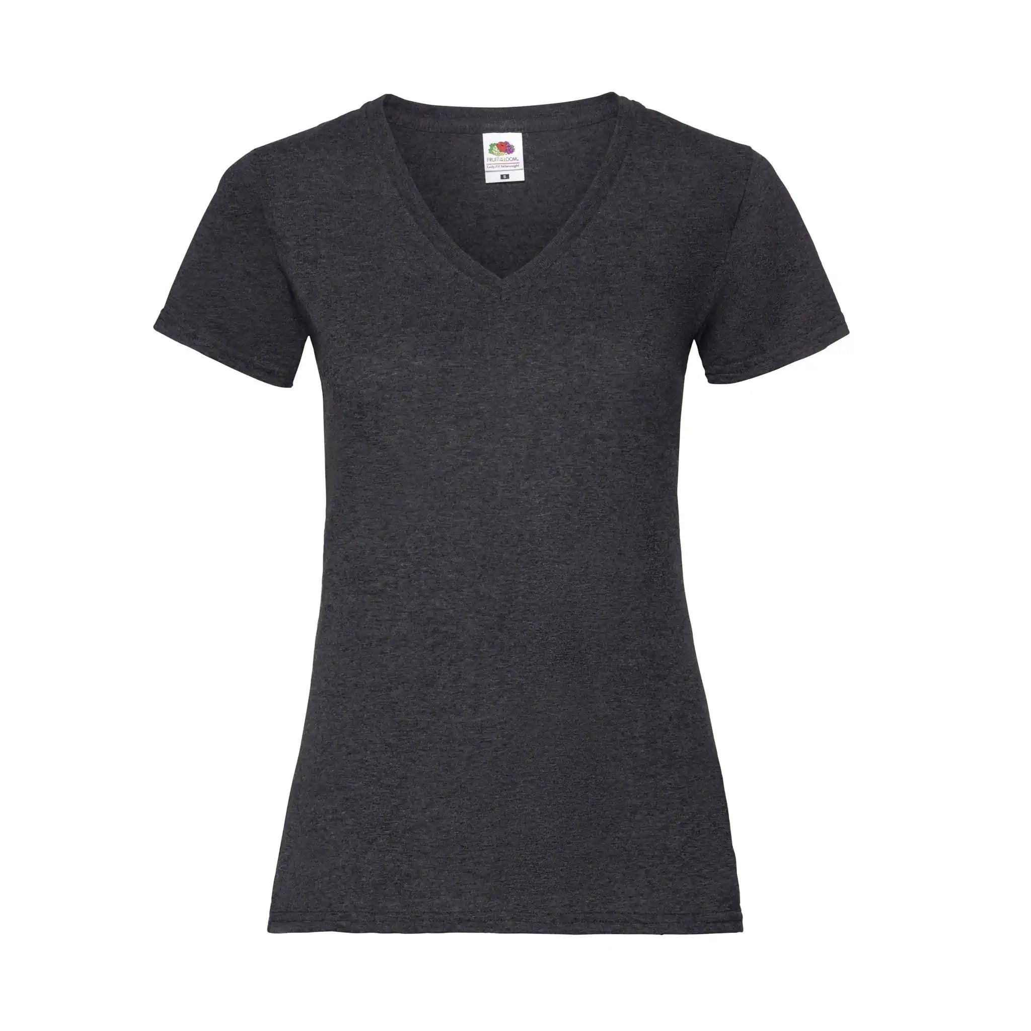 Qualifin Shop Fruit of the Loom Valueweight Ladies V-Ausschnitt dark heather grey