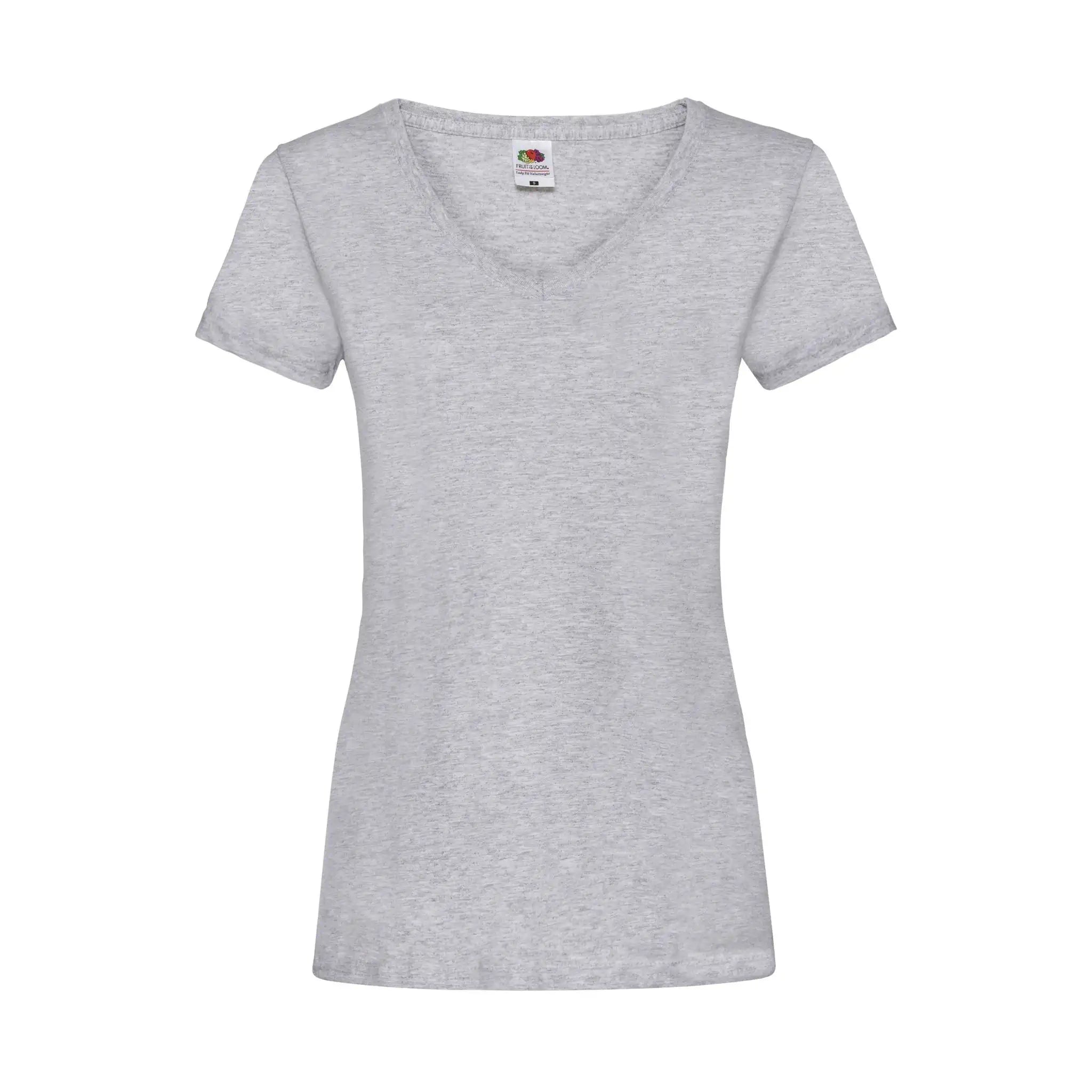 Qualifin Shop Fruit of the Loom Valueweight Ladies V-Ausschnitt heather grey