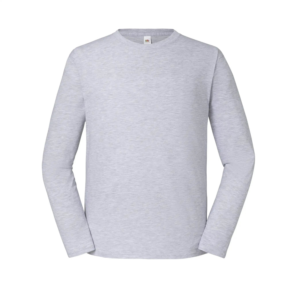Fruit of the Loom Iconic 195 Premium Herren Langarm T-Shirt in heather grey – Frontansicht