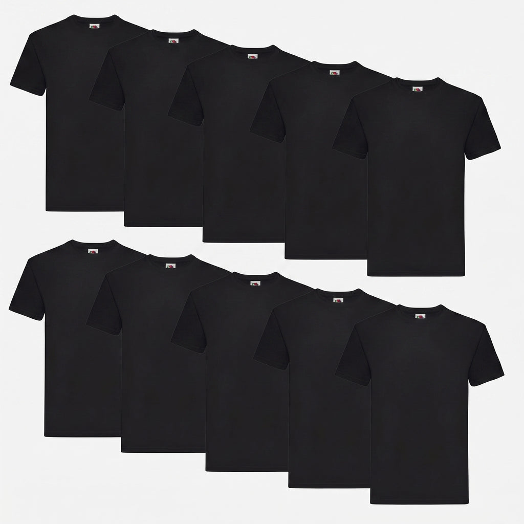 Fruit of the Loom Super Premium Herren T-Shirt 10er Pack in Schwarz – Frontansicht