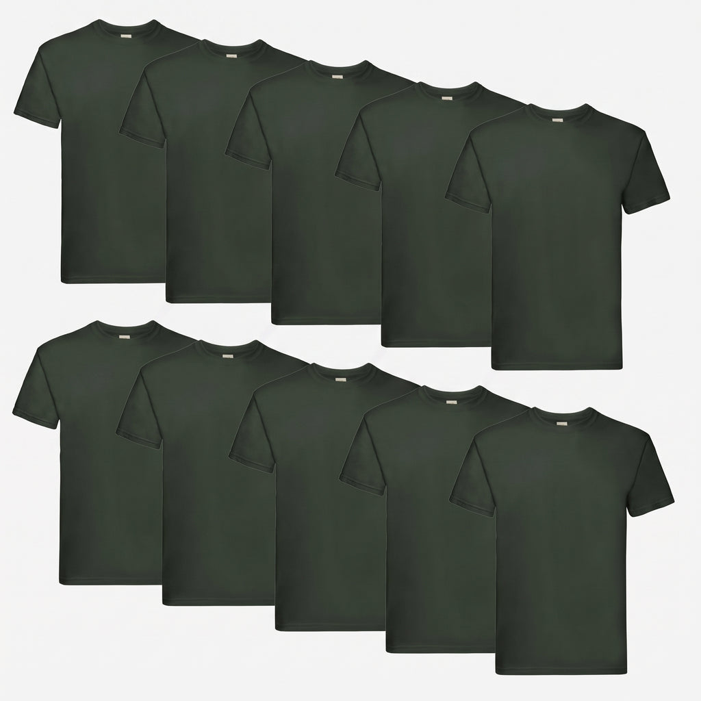 Fruit of the Loom Super Premium Herren T-Shirt 10er Pack in flaschengrün – Frontansicht