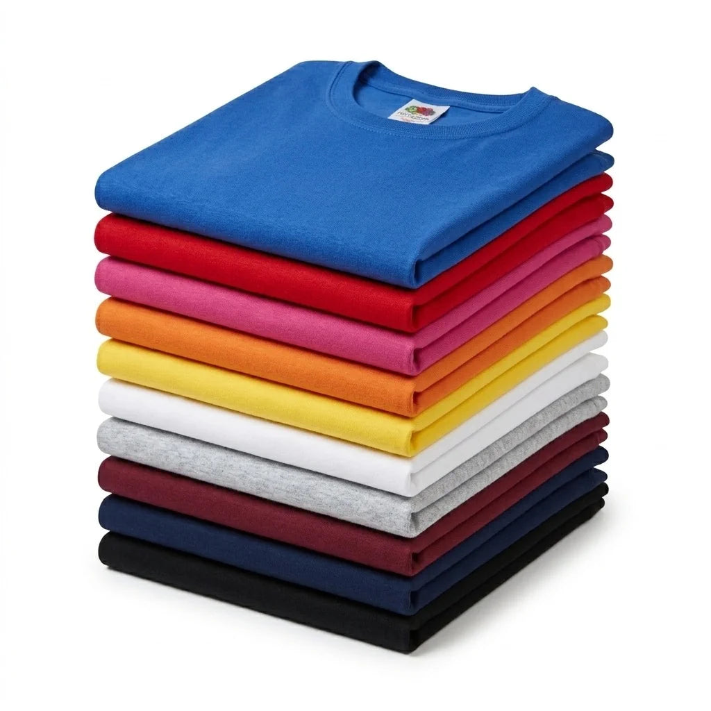 Fruit of the Loom Original Herren T-Shirt – 10er Pack Farbmix mit 10 verschiedenen Farben übersichtlich gestapelt