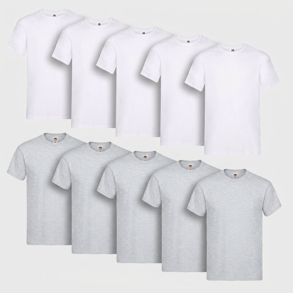 Fruit of the Loom Original T-Shirt SC220 im 10er Pack (5x grau meliert & 5x Weiß) – Produktansicht