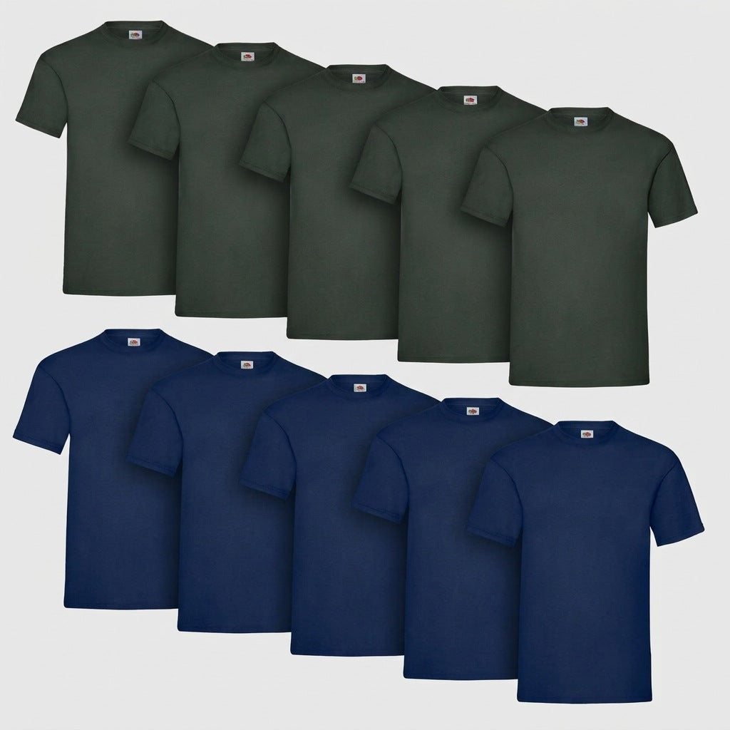 Fruit of the Loom Valueweight Unisex T-Shirt in 5x navy und 5x bottle green 10er Pack – Frontansicht
