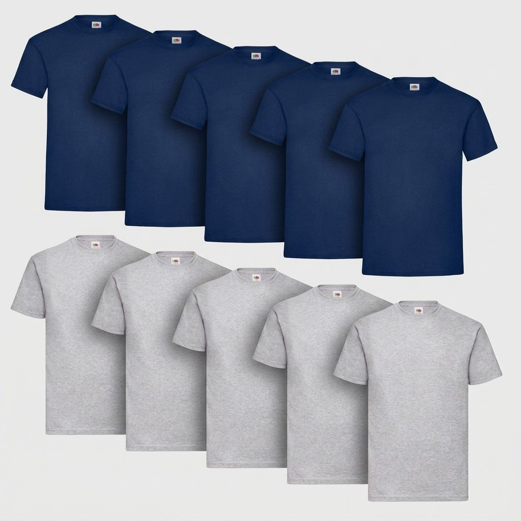 Fruit of the Loom Valueweight Unisex T-Shirt in 5x navy und 5x grau meliert 10er Pack – Frontansicht