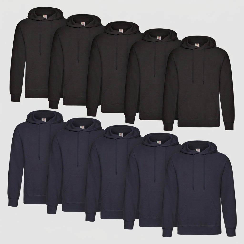 Fruit of the Loom Classic Hoodie – 10er Pack 5x schwarz und 5x Dunkelblau