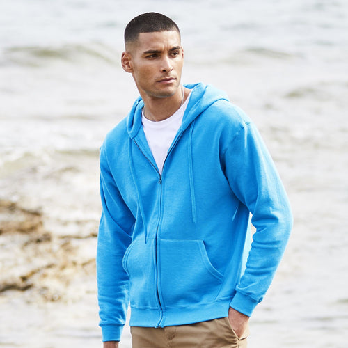 Fruit of the Loom Classic Zip-Hoodie in Azurblau – Herren Outdoor Lifestyle-Ansicht