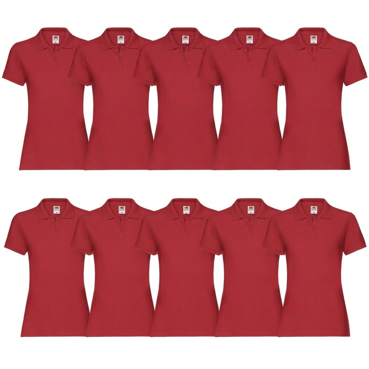 Fruit of the Loom Ladies Premium Damen Polohemd 10er Pack in rot – Frontansicht